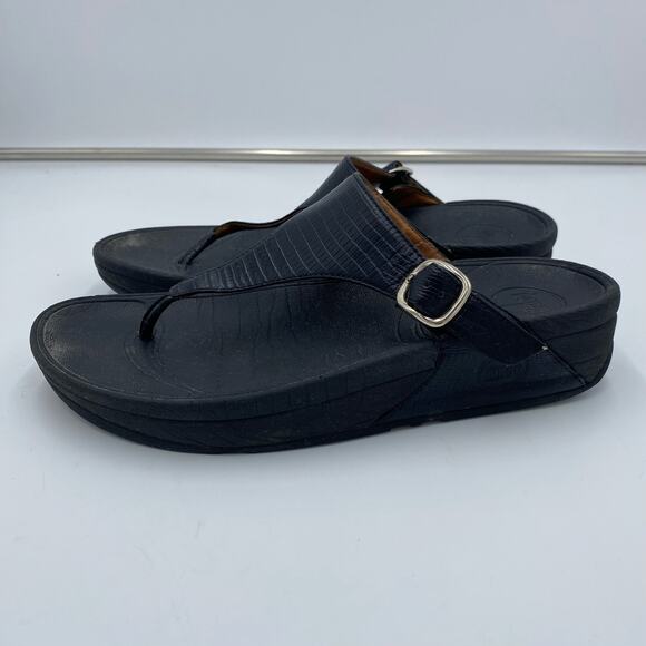 FitFlop Women's Black Leather Slip-On Flip-Flop Sandals Size 8 #350-001 - Picture 2 of 10